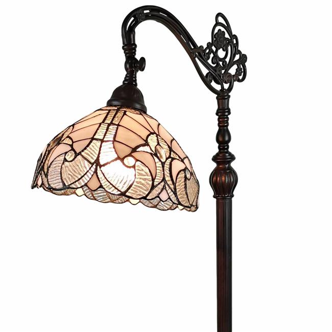 HomeRoots 478087 62 in. Traditional Shaped Floor Lamp with White Stained Glass Bowl Shade&#44; Brown