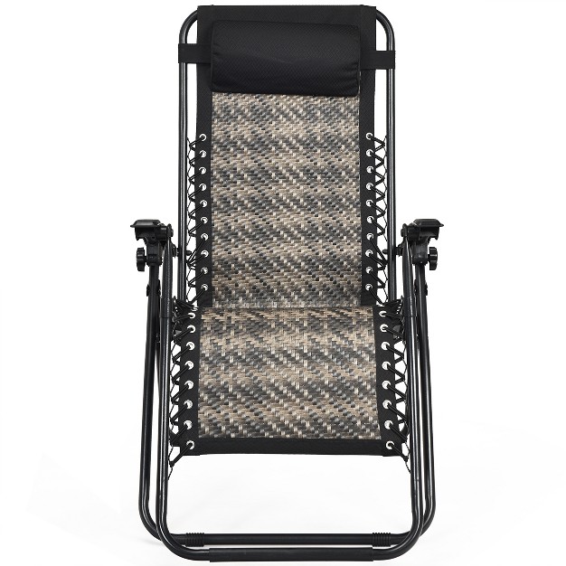 Tangkula Grey Folding Recliner Patio Rattan Zero Gravity Lounge Chair With Headrest