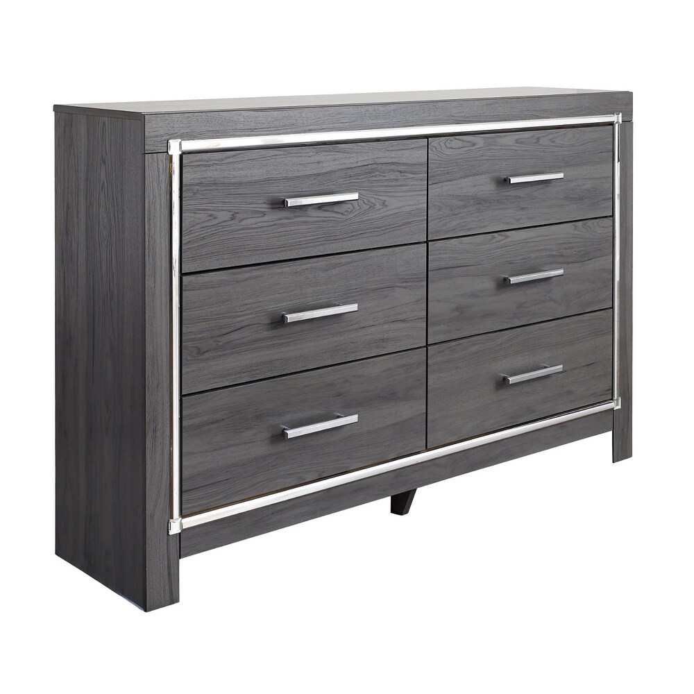 Lodanna Modern Glam Grey/ Chrome 6 drawer Dresser