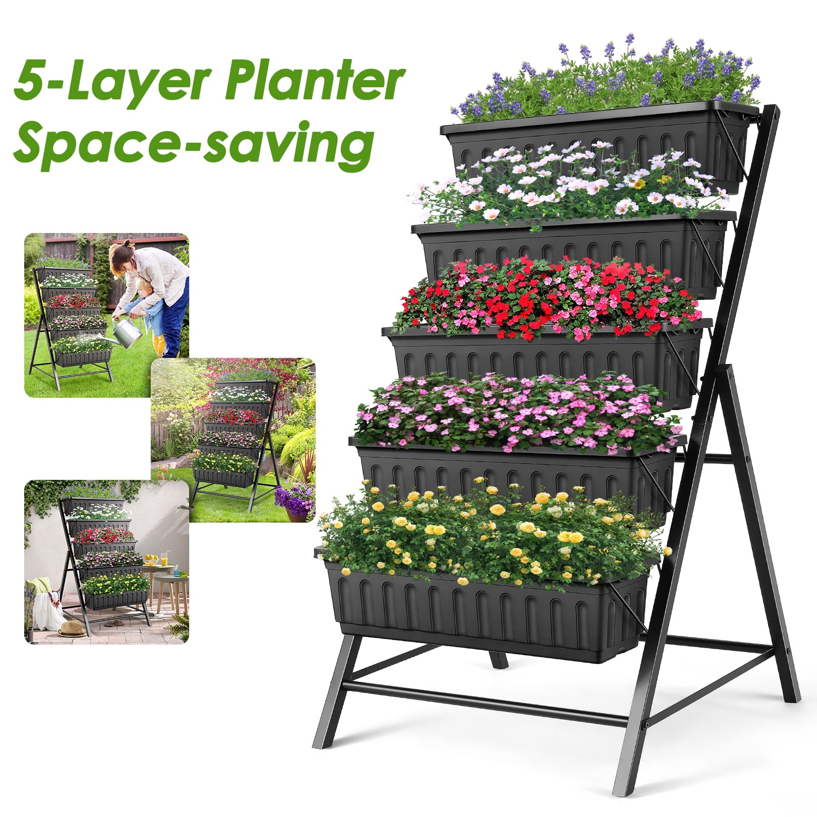 4Ft Raised Garden Bed, Vertical Garden Planters with 5 Tier Plant Boxes, Elevated Planter for Vegetables Flower Herb Patio, 26in x 22.75in x 44.75in