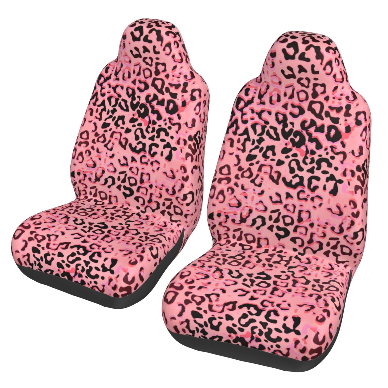 TEQUAN Front Seat Covers， Animal Leopard Print Pink Pattern 2 Piece Car Seat Cover Fit Most Car SUV Truck Van