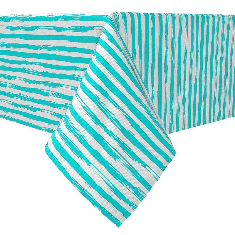 Rectangular Tablecloth， 100% Cotton， Aqua Summer Stripe