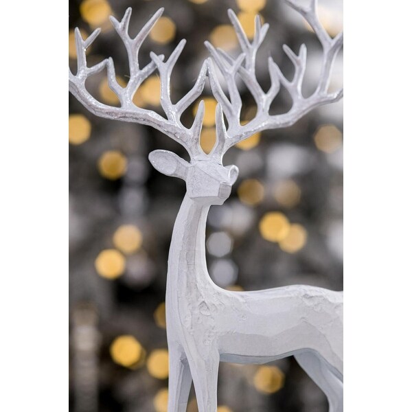 Seasonal Abode Carved Standing Deer with Silver Foil