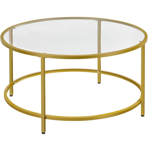 Yaheetech Modern Glass top Coffee Table Round End Table