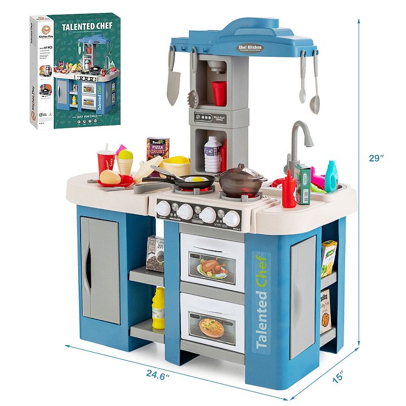 67 Pieces Play Kitchen Set for Kids with Food and Realistic Lights and Sounds