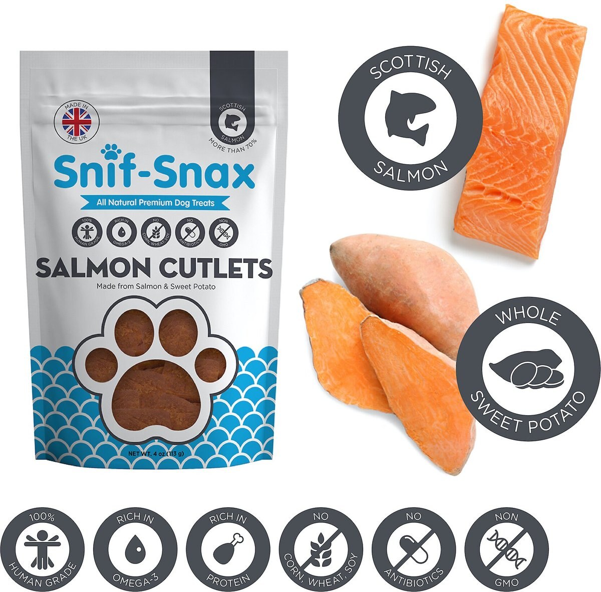 Snif-Snax Smoked Salmon and Sweet Potato Cutlets Grain-Free Dog Treats