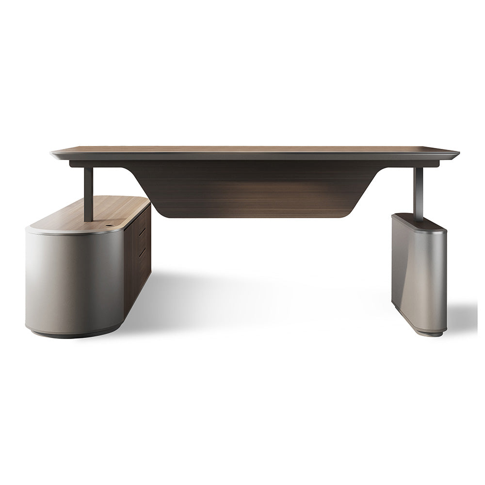 LUCA Sit & Stand Executive Desk with Electric Lift and Reversible Return 240cm - Hazelnut & Grey