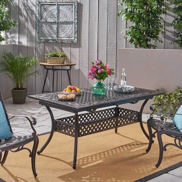 Outdoor Expandable Dining Table with Cast Aluminum Frame and Curving Legs for Backyard，Porch，Deck or Patio Area