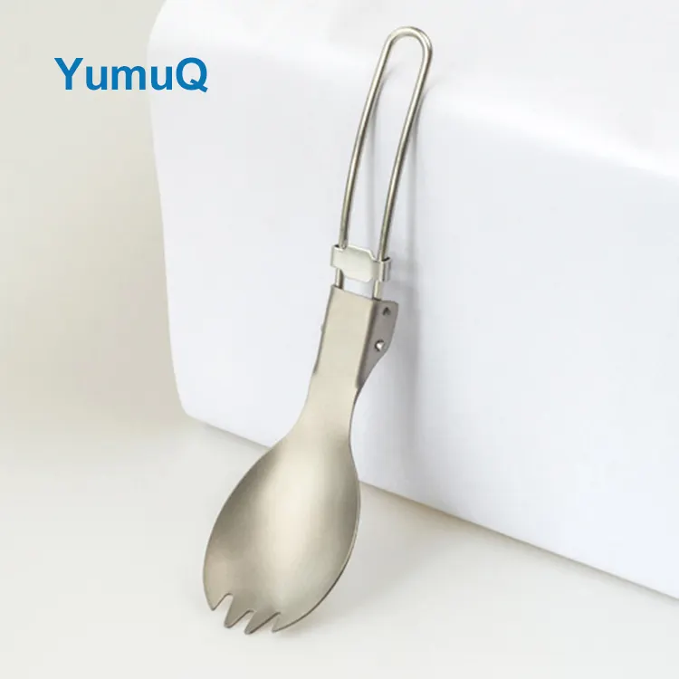 YumuQ 2 In 1 14.5cm Weight 17g Folding Titanium Camping Cooking Utensil Set For Outdoor Hiking Travel