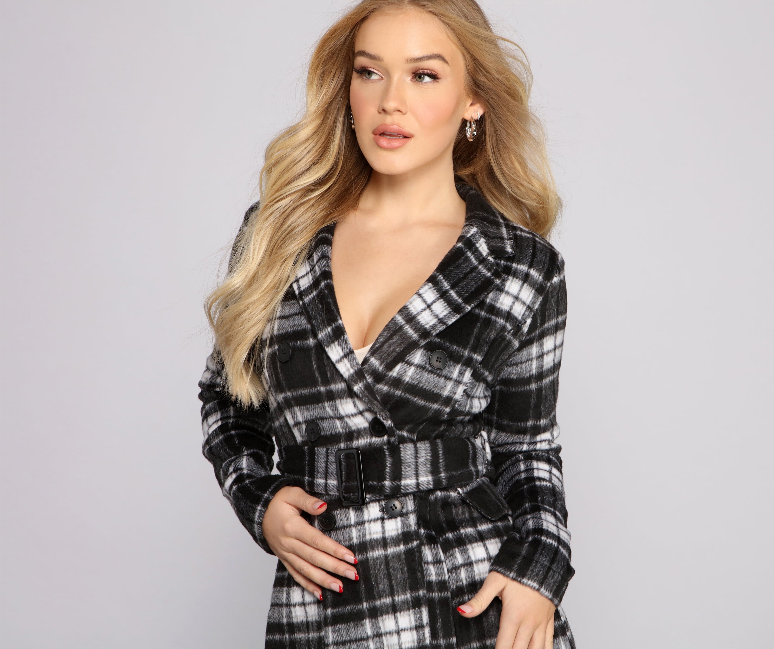 Preppy In Plaid Belted Coat