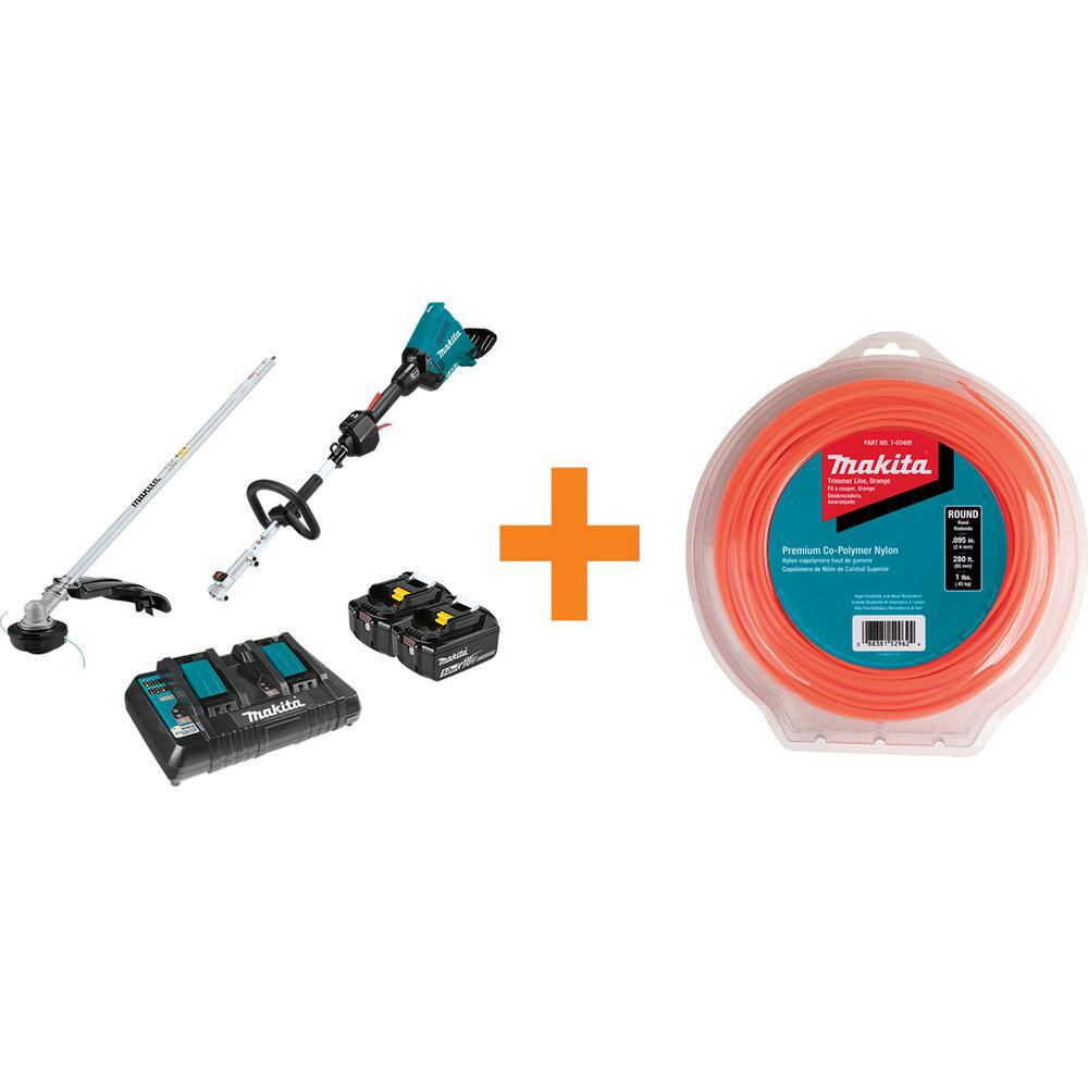 Makita 18V X2 (36V) LXT Brushless Couple Shaft Power Head Kit with Trimmer Attachment with Bonus Round Trimmer Line XUX01M5PTT03408