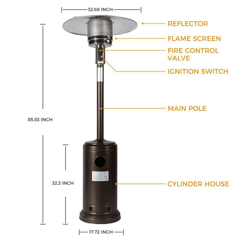 itapo 46000 BTU Bronze Powder Coated Iron Mushroom Propane Outdoor Patio Heater with 2 Smooth-Rolling Wheels S-D59311652