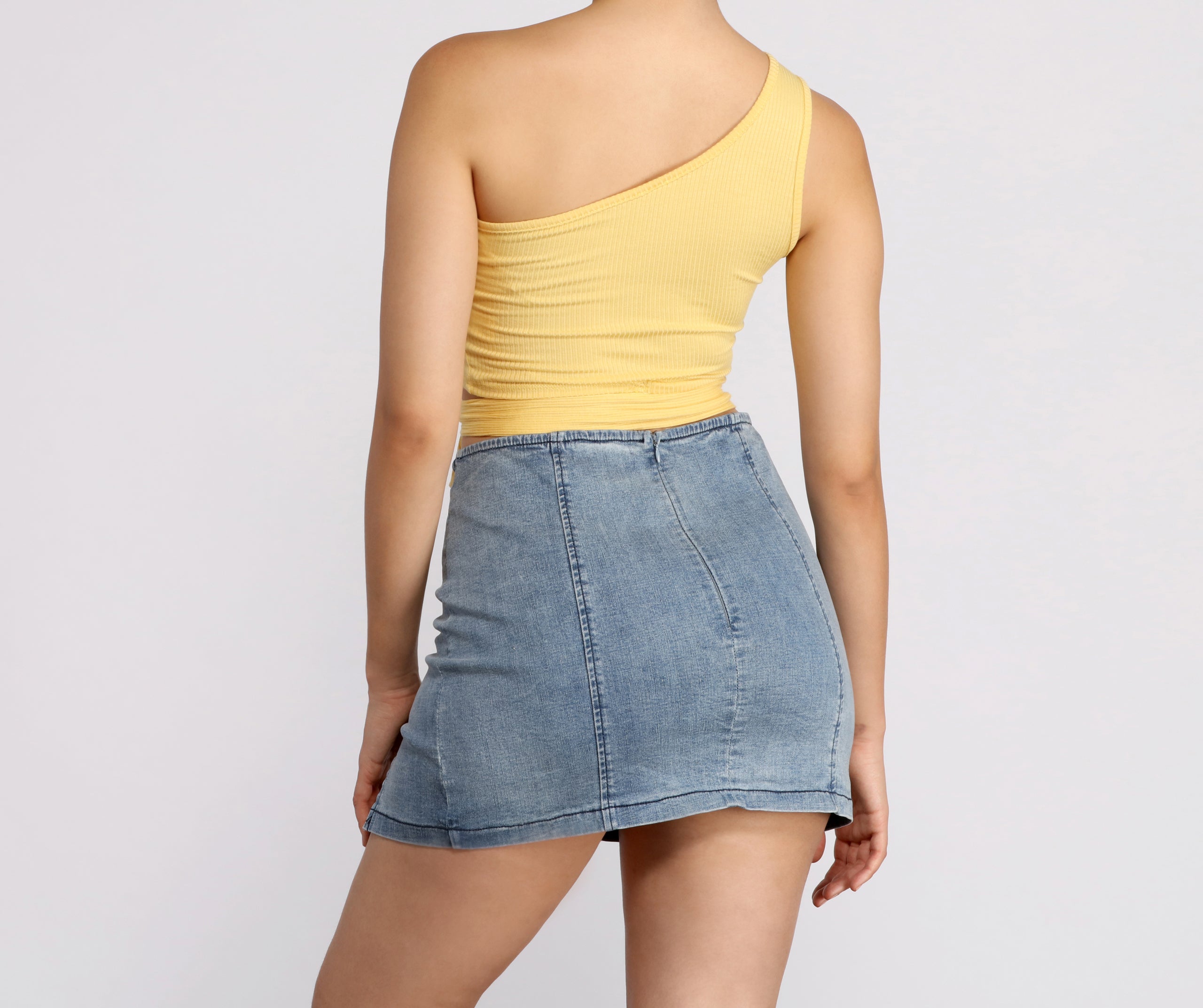 One Shoulder Tie Waist Crop Top