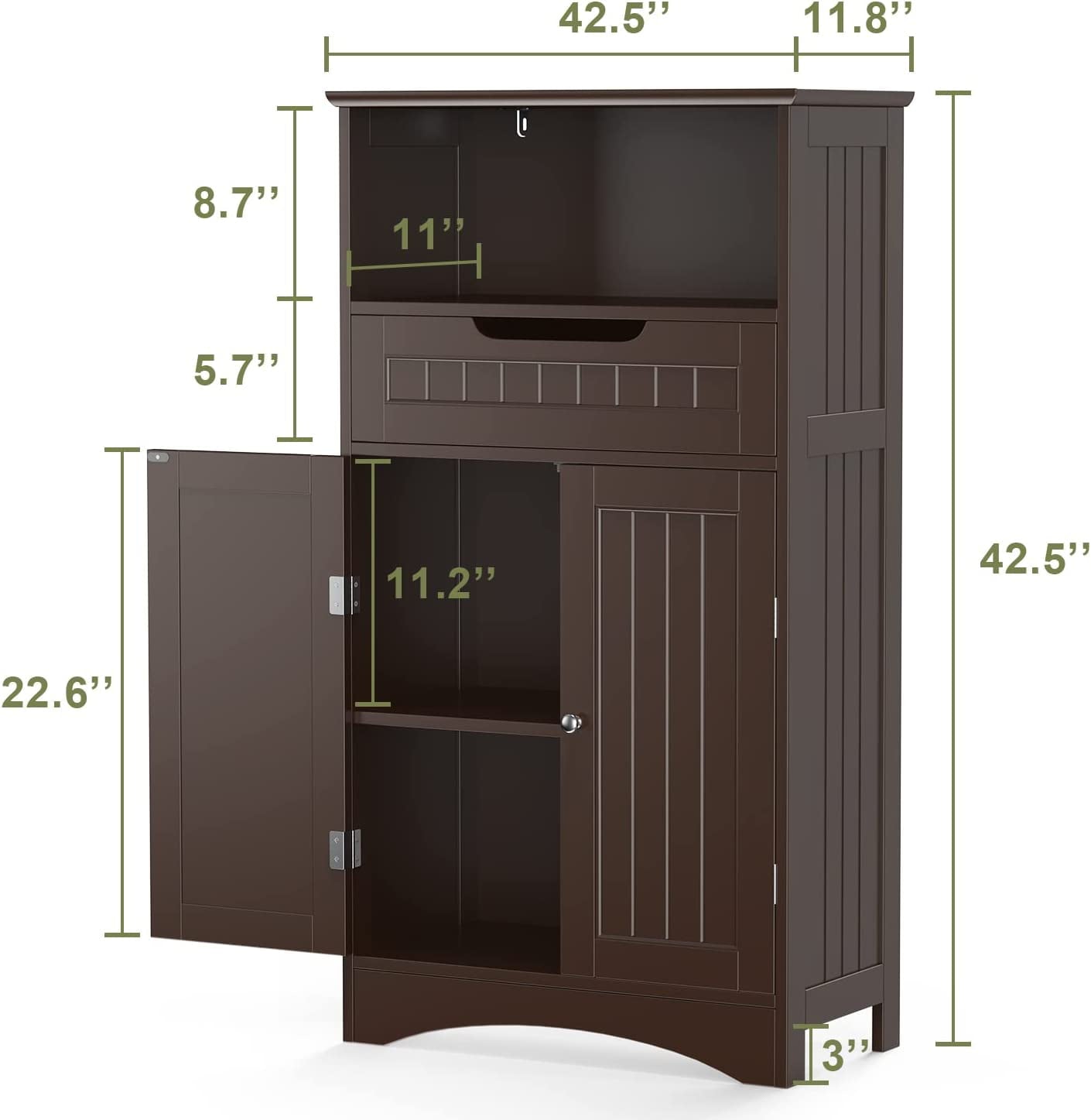 Aiho Bathroom Storage Cabinet with Drawer and Door, Dark Brown