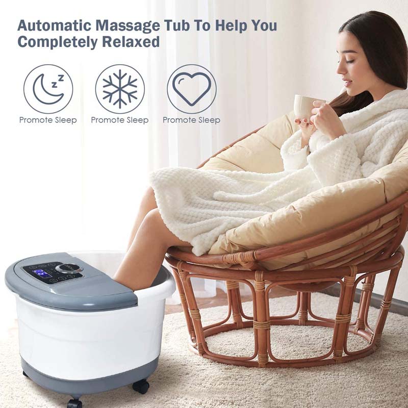 Heated Foot Spa Bath Massager with Bubbles, 16 Pedicure Shiatsu Roller Massage Points, Electric Foot Soaker Tub