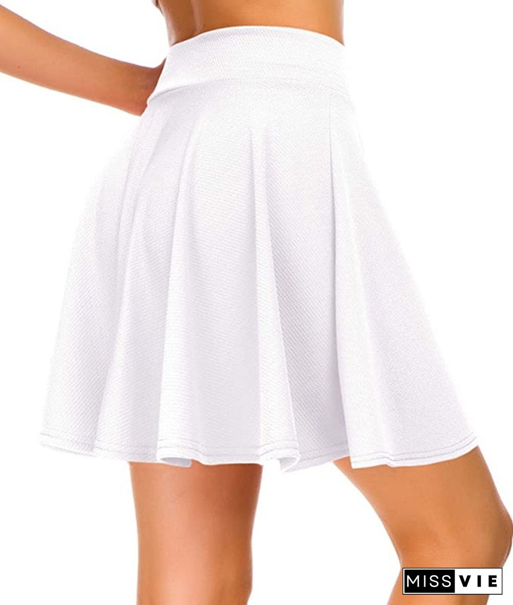 New Women Summer Stretch Waist Flared Mini Skater Skirt Casual Pleated Skirts Sexy Skirt Mini Dress Solid Color Plus Size S-3Xl