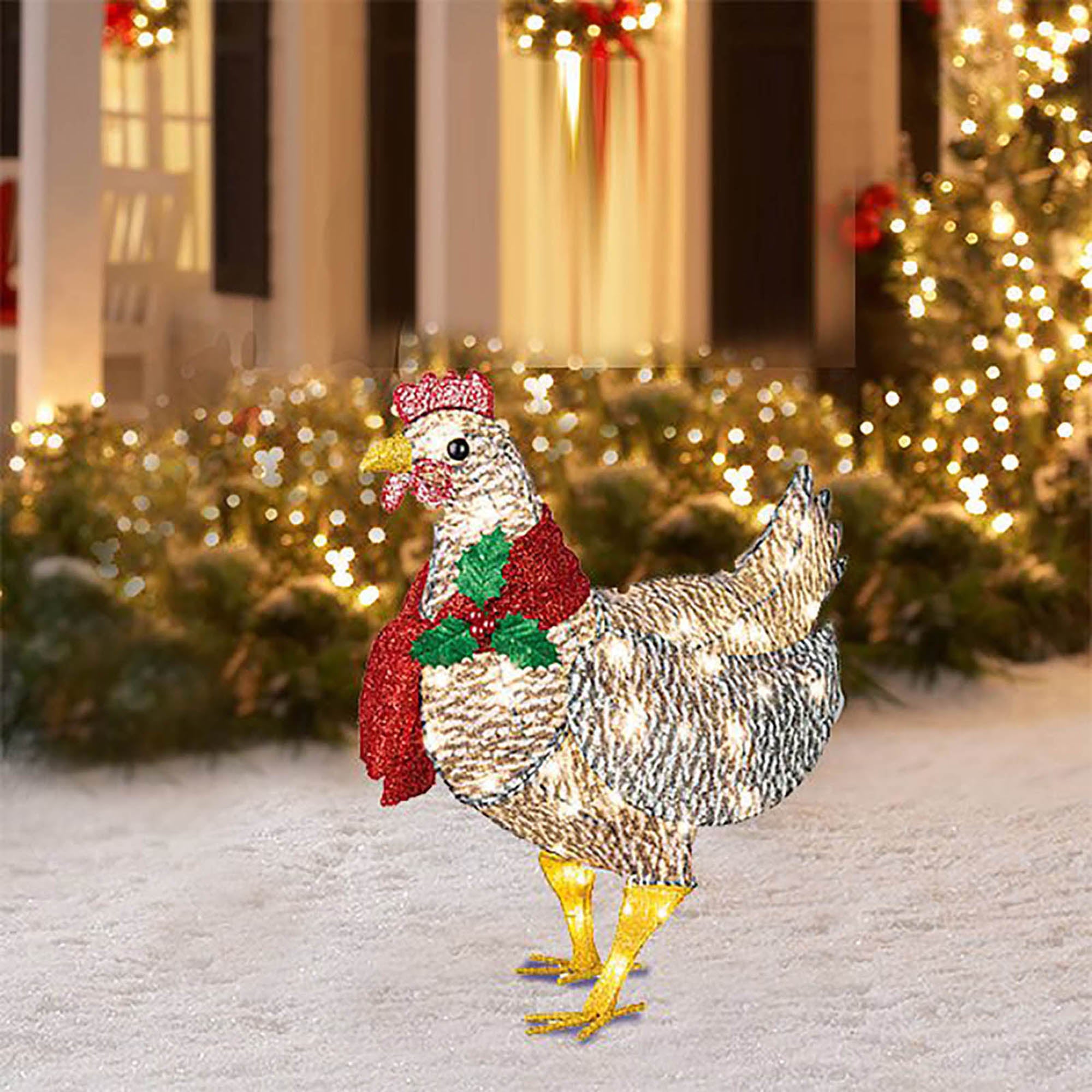 Eyicmarn Christmas Decorative Light， Light-Up Chicken with Scarf Courtyard Light， Outdoor Party Ornament