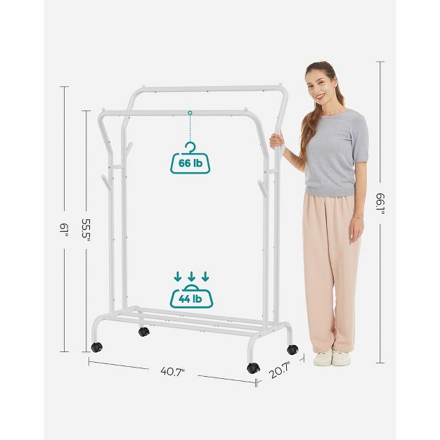 Songmics Double rod Clothes Rack Garment Rack With Wheels Heavy duty Metal Frame 220 Lb Max Load Clothes Storage And Display