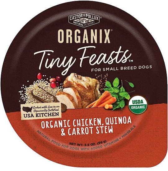 Castor and Pollux Organix Tiny Feasts Organic Chicken， Quinoa and Carrot Stew Dog Food Trays