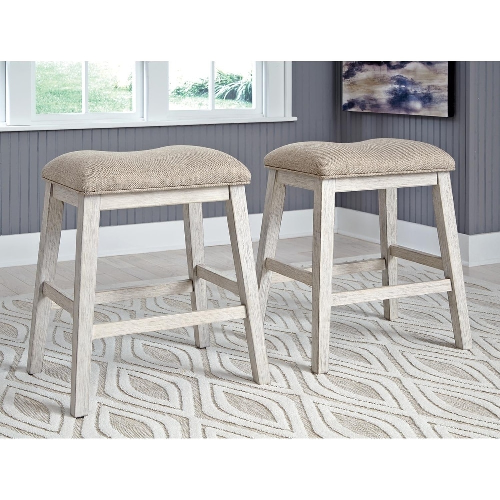 Signature Design by Ashley Mill Hill Grey and White Upholstered Counter Stool (Set of 2)   N/A