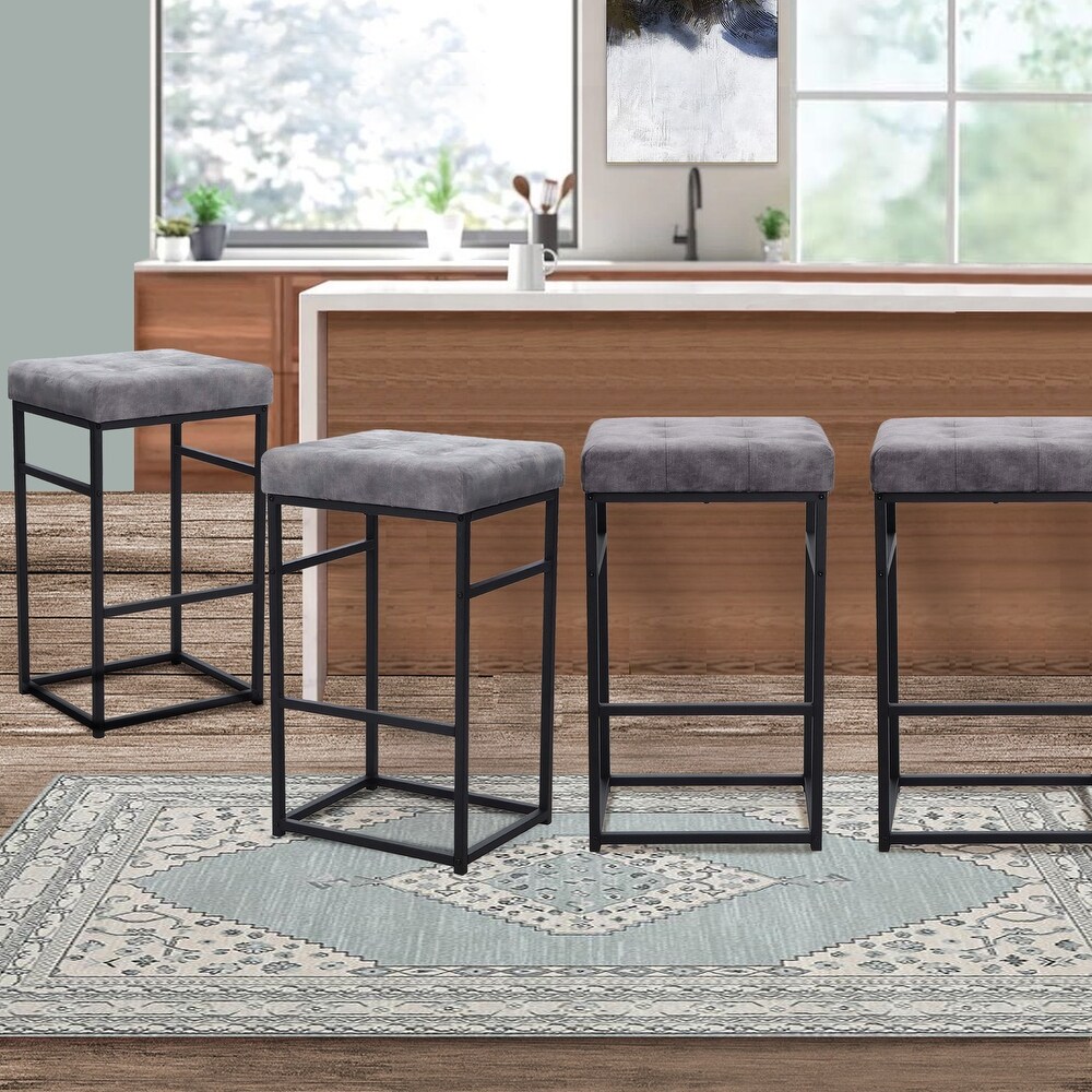 30 Inch Backless Metal Barstool with Brown/Grey Velvet Seat Set of 4