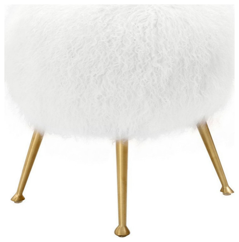 Sophie Sheepskin Ottoman  White   Midcentury   Footstools And Ottomans   by Rustic Home Furniture Deco  Houzz