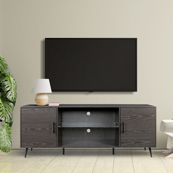 Media TV Stand and Entertainment Center for up to 65 inch TV with Adjustable Glass Shelf