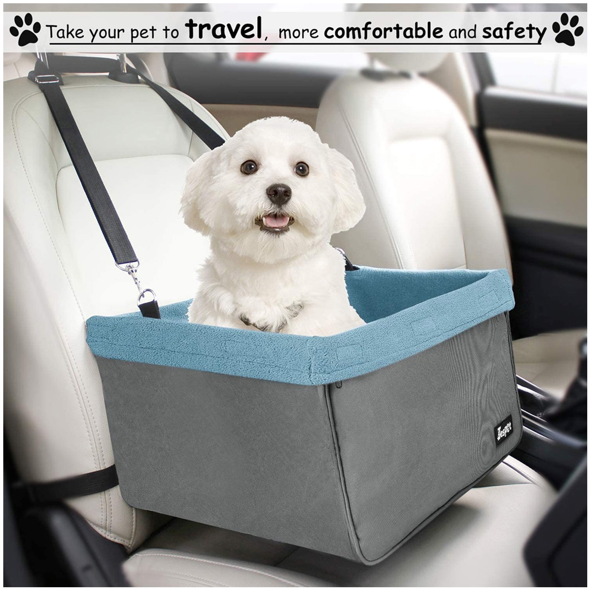 GOOPAWS Car Travel Dog Booster Seat， Elevated Pet Bed for Cars， Portable Pet Car Seat Travel Carrier with Seat Belt for 24lbs Pets