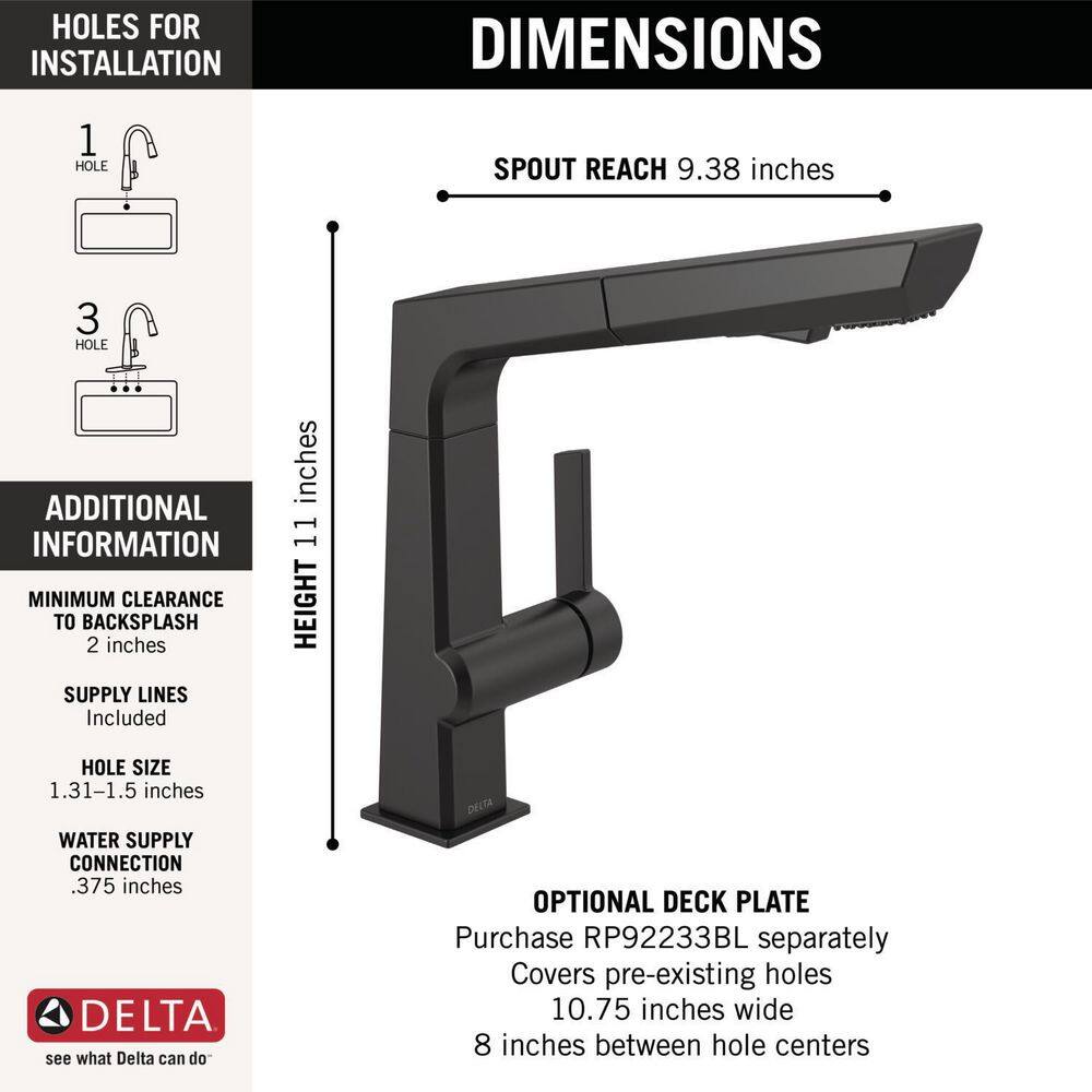 Delta Pivotal Single-Handle Pull-Out Sprayer Kitchen Faucet in Matte Black 4193-BL-DST