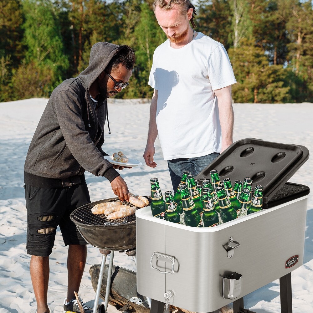 Creole Feast CL8001S 80 Quart Portable Cold Drink Beverage Premium Rolling Cooler  Silver