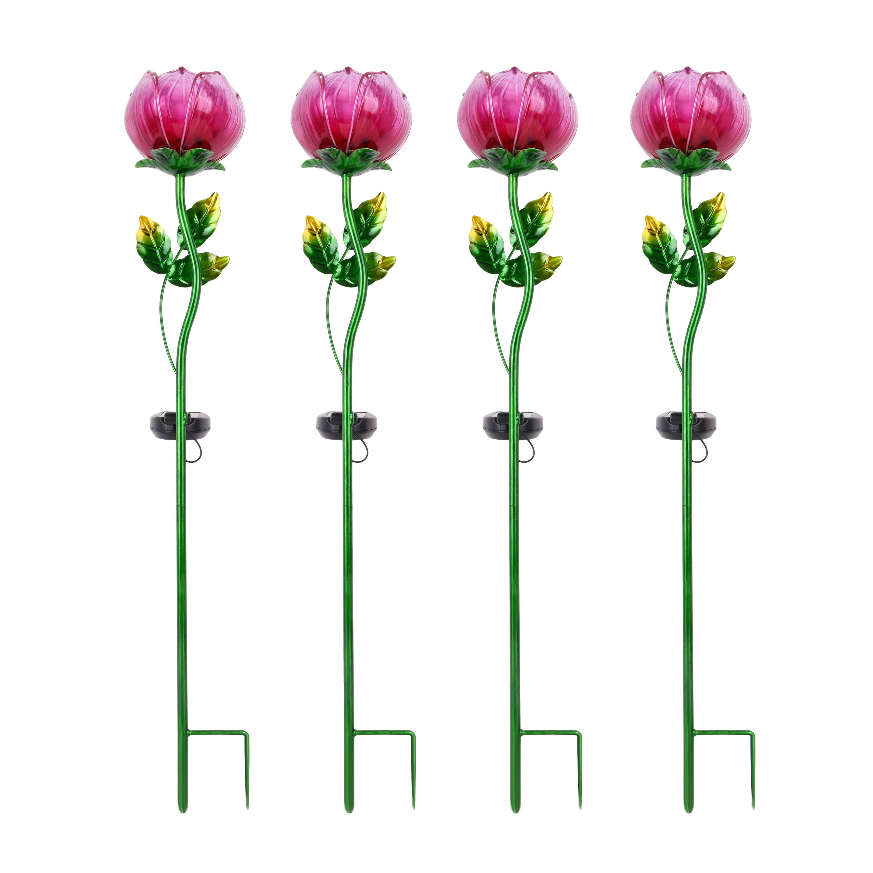 Better Homes and Gardens Pink Peony Solar Garden Stake Set of 4