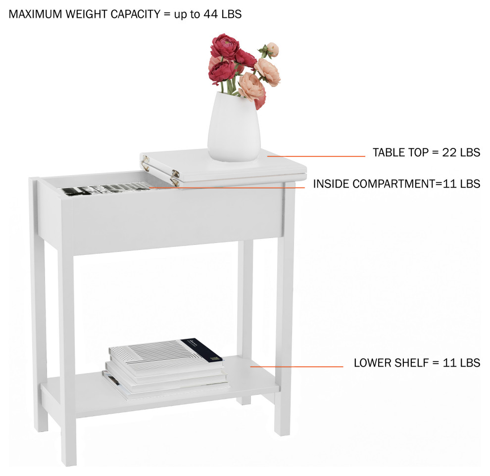 Flip Top End Table Slim Side Console With Storage Compartment and Lower Shelf   Transitional   Side Tables And End Tables   by Trademark Global  Houzz