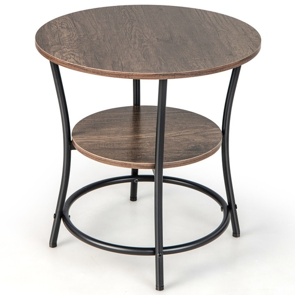 2-Tier Round End Table with Open Storage Shelf and Sturdy Metal Frame - 21.5