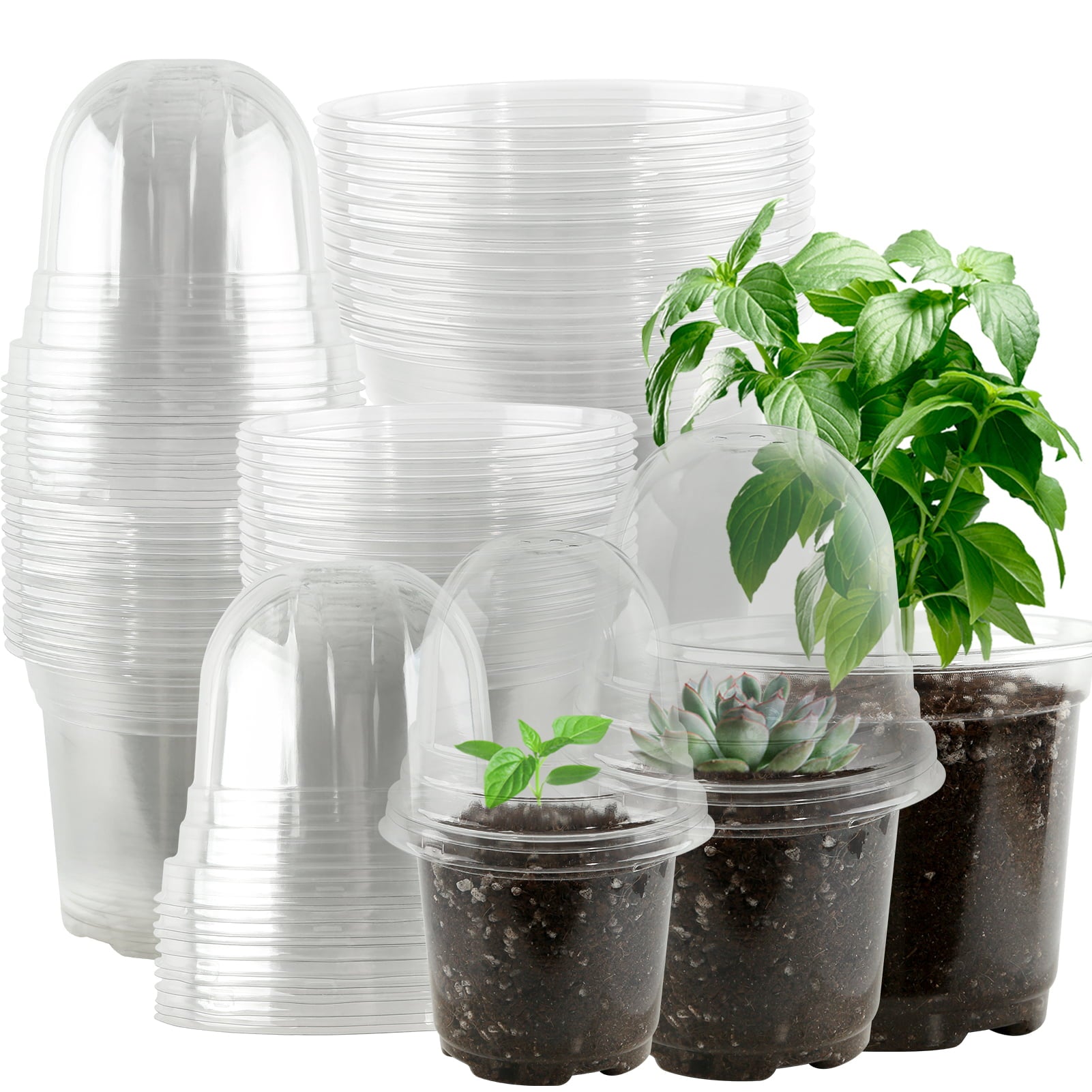 Fabulas Plant Nursery Pots Variety Pack 5/4/3.5 inch Seedling Pot, Clear Plastic Planting Pot 36 Sets with 24 Humidity Dome, Seed Starter Pots Flower Planter Gardening Container with Drainage Hole