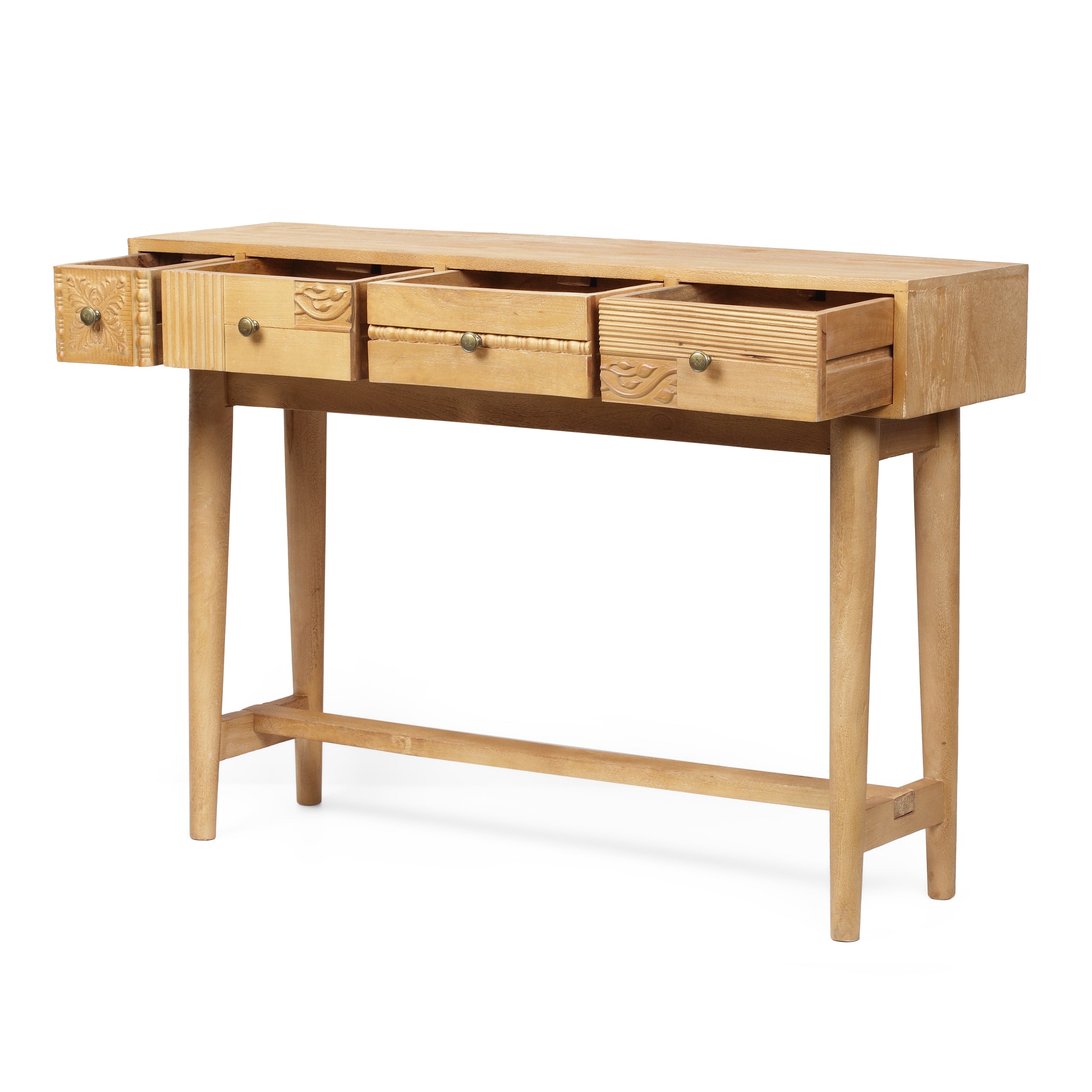 Lithonia Warthen Boho Handcrafted 4 Drawer Console Table, Natural