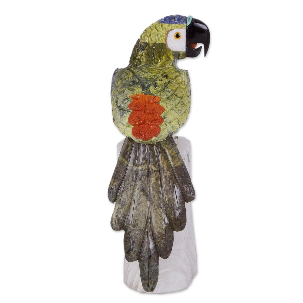 Novica Handmade Amazonian Parrot Multi Gemstone Statuette