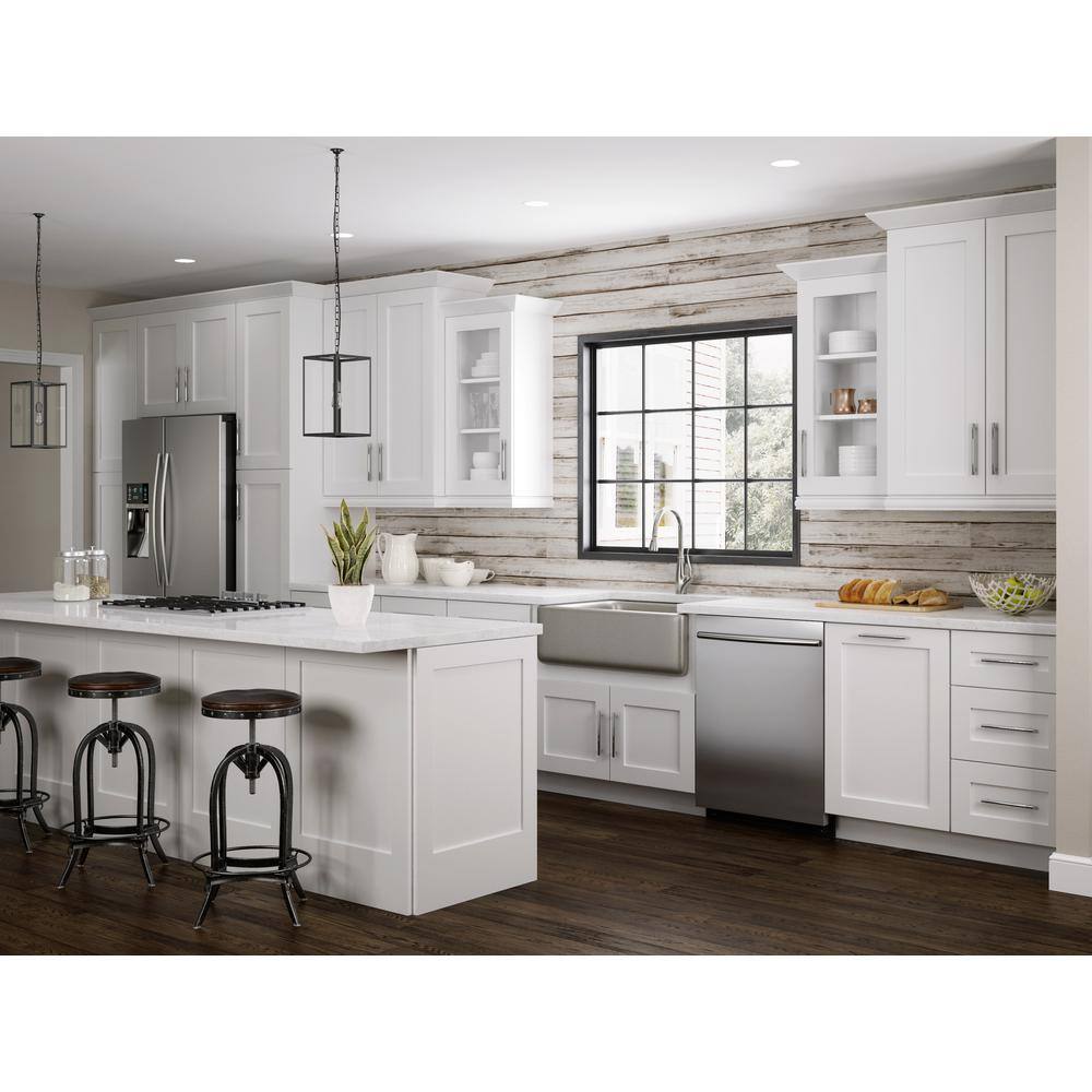 Home Decorators Collection Newport Assembled 12x34.5x24 in Plywood Shaker Base Kitchen Cabinet Right 2 rollouts Soft Close in Painted Pacific White B12R-2T-NPW