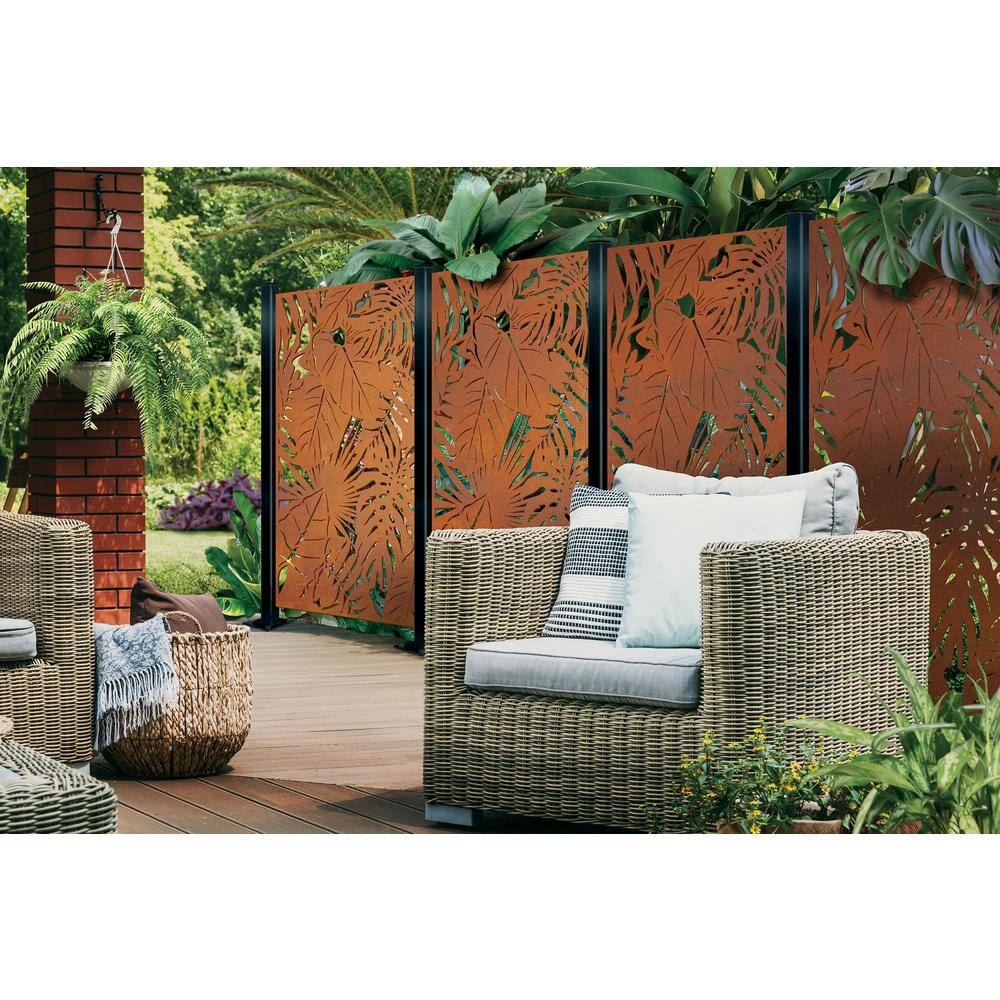 OUTDECO Rainforest 3 ft. x 6 ft. Oxy-Shield Corten Steel Decorative Screen Panel in Rust with 6-Screws OXY001