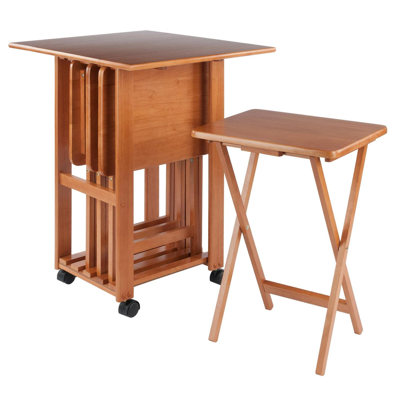 Winsome Wood Sophia 5-Pc Snack Table Set， Teak Finish