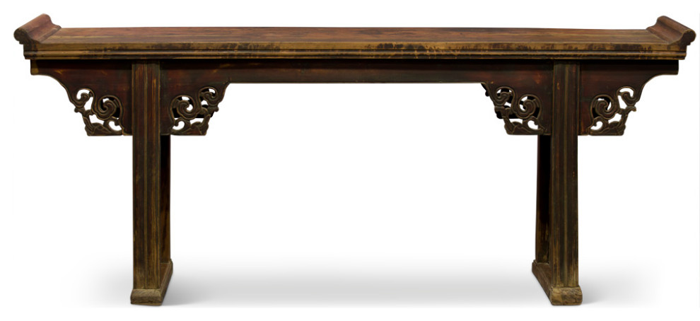 Vintage Elmwood Imperial Chinese Grand Altar Table with Cloud Motif   Asian   Console Tables   by China Furniture and Arts  Houzz