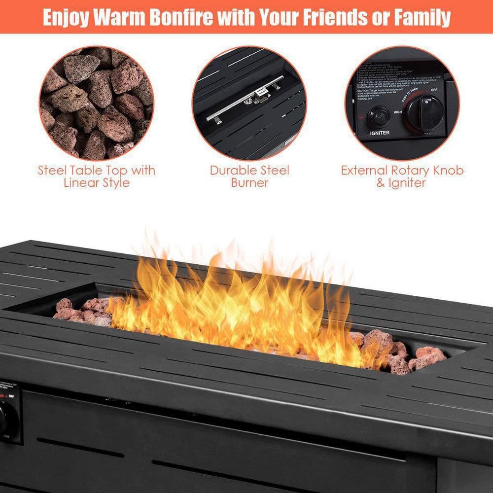 Alpulon 42 in 60000BTU Fire Pit Propane Gas Fire Pit Table Rectangular Tabletop