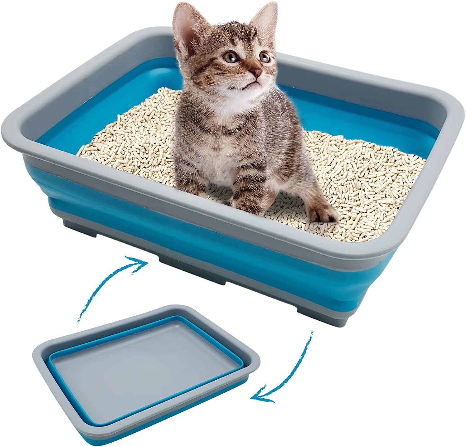 Hamiledyi Open Cat Litter Box， Kitten Potty Pan Semi-Enclosed Foldable Waterproof Travel Toilet for Indoor Cats Small Pet Kitty Rabbit Supplies Easy to Clean and Assemble 14.6