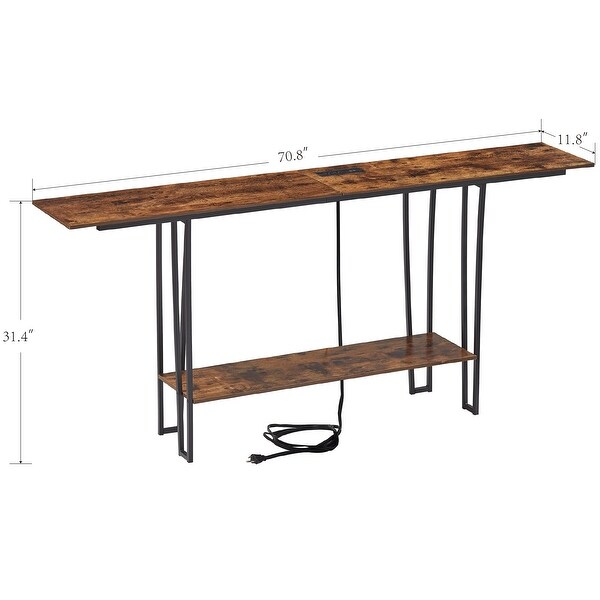 Industrial Rectangular Console Table with 2 Outlet and 2 USB Charging Ports