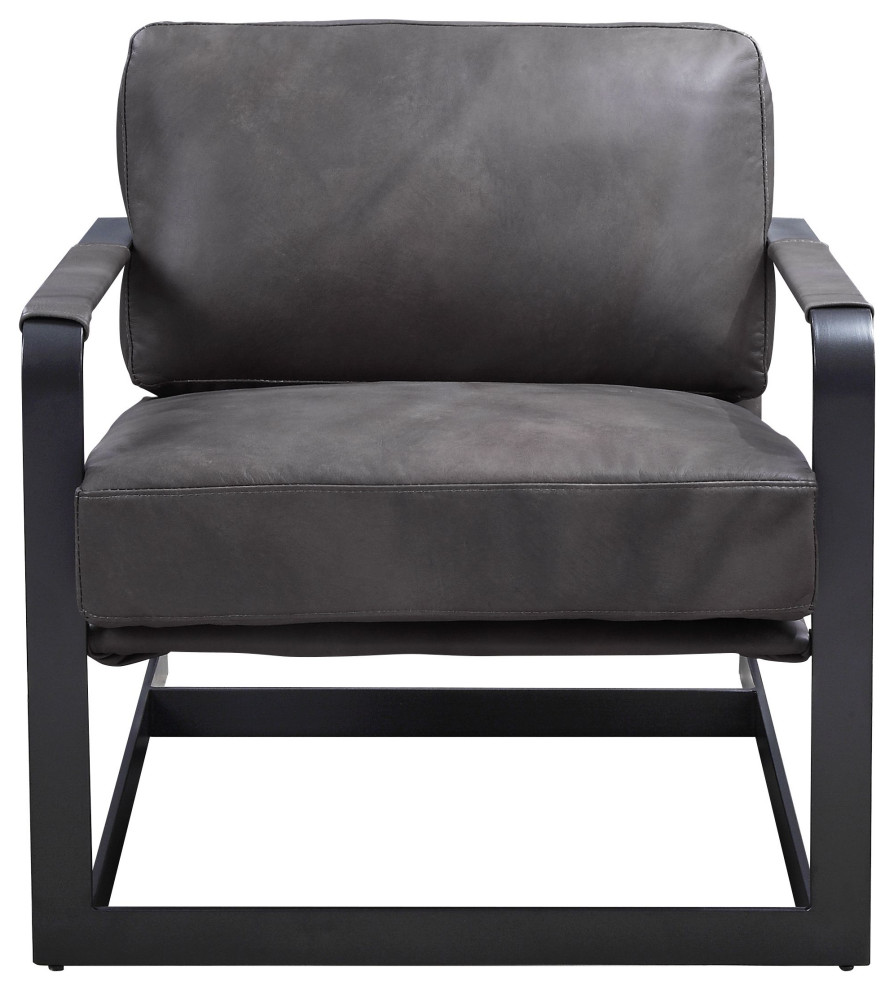 Acme Locnos Accent Chair Gray Top Grain Leather and Black Finish   Industrial   Armchairs And Accent Chairs   by AMOC  Houzz