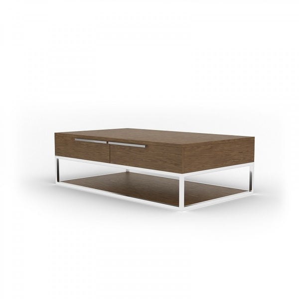 Modrest Heloise Modern Walnut and Stainless Steel Coffee Table