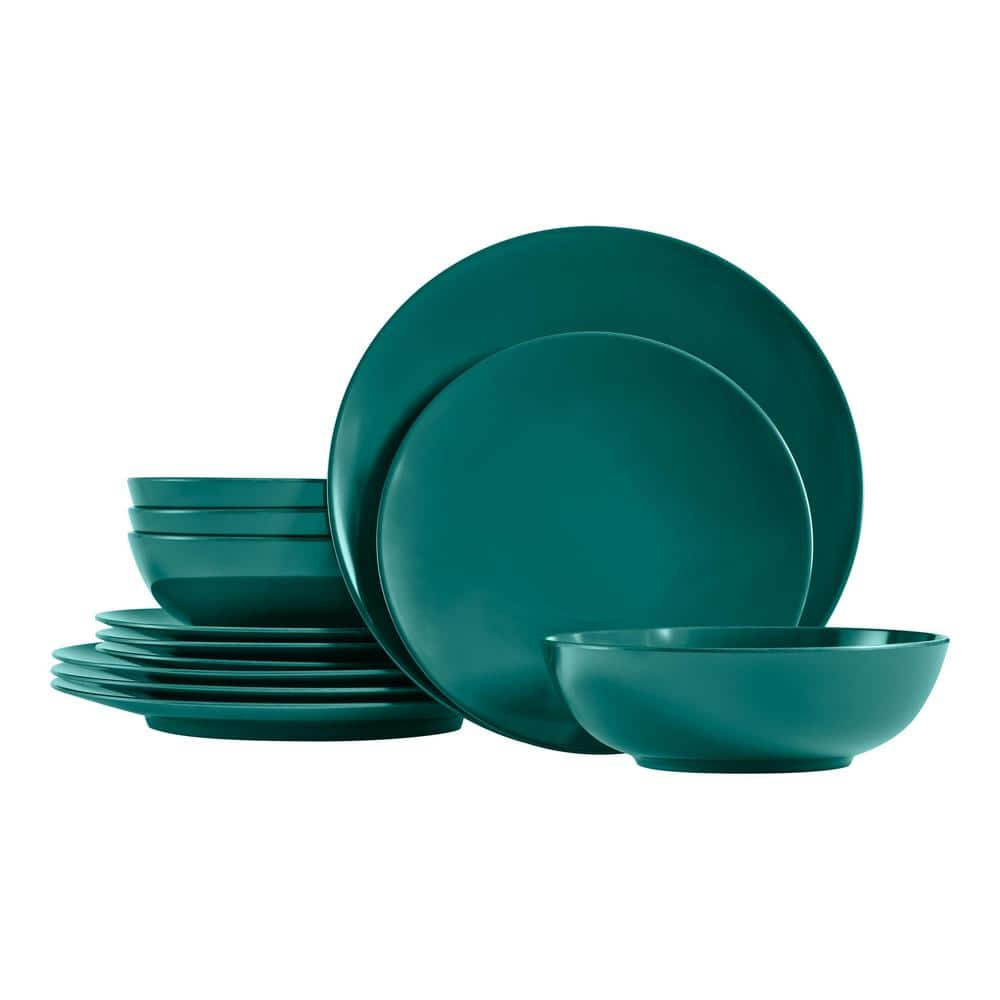 StyleWell Taryn Melamine Dinnerware Set in Gloss Malachite Green (Service for 4) AA21SETMAL