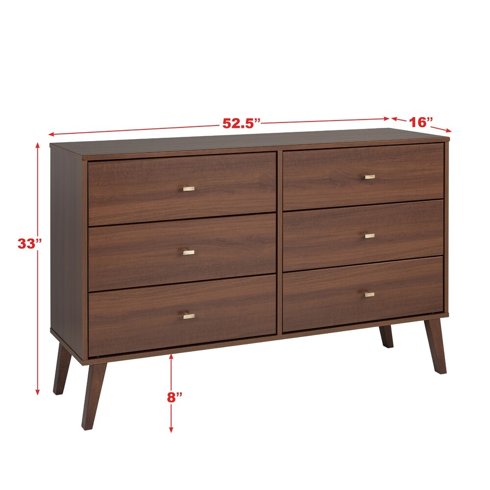 Prepac Milo Mid Century Modern 6 Drawer Double Dresser for Bedroom  Chest of Drawers  Contemporary Bedroom Furniture