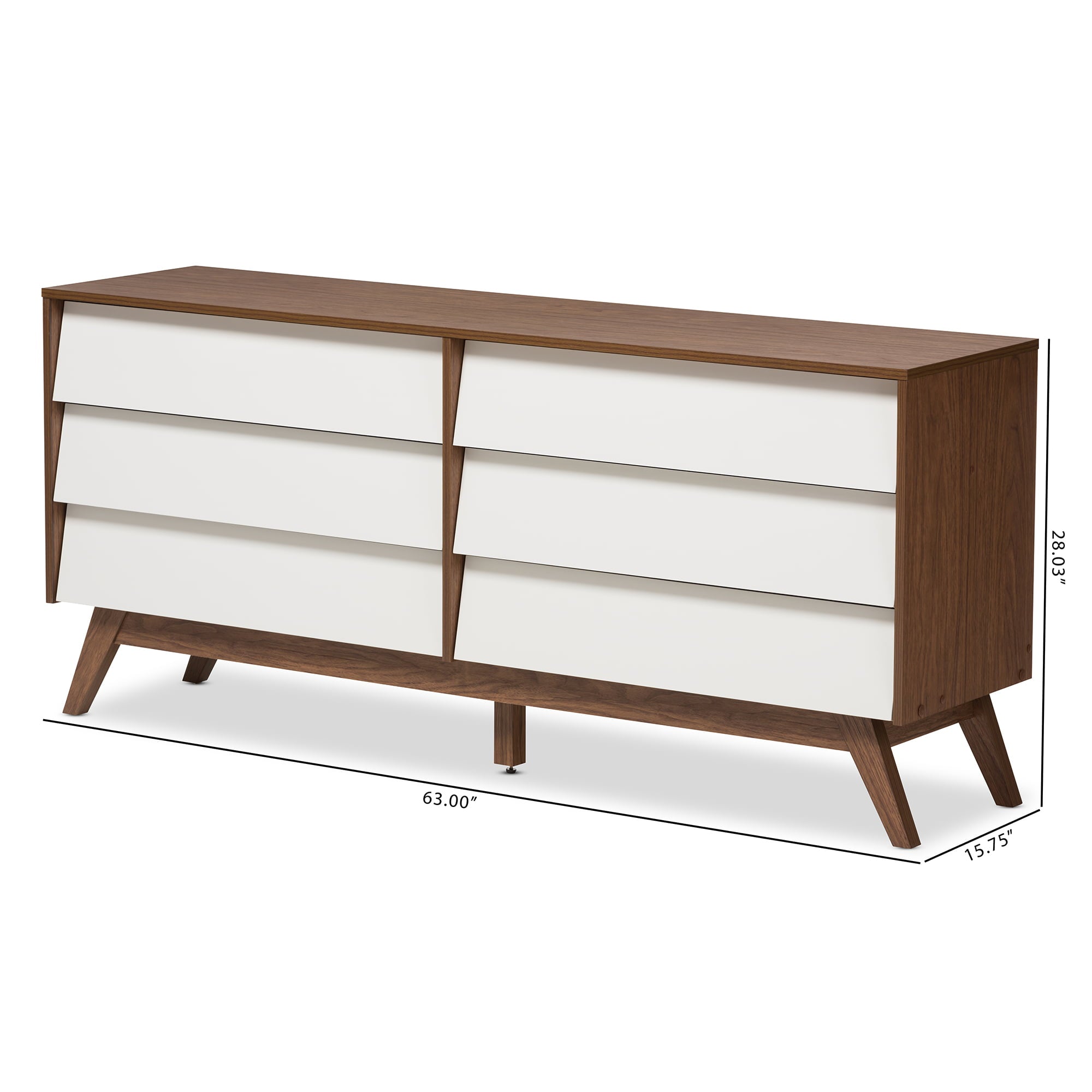 Halfrida Modern White and Walnut Wood 6-Drawer Dresser by Bellamy Studios