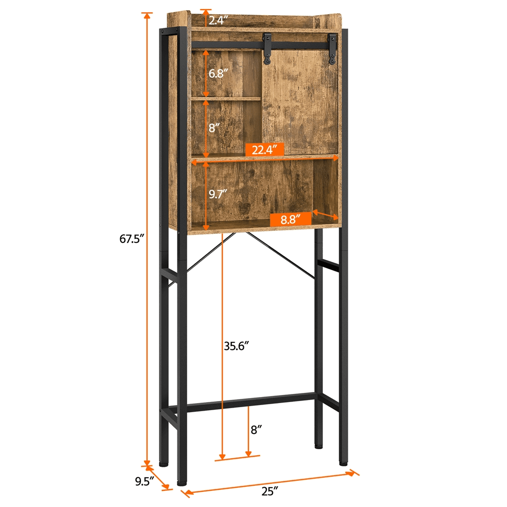 Yaheetech Industrial Style Over-The-Toilet Storage Cabinet with Cupboard and Open Shelves, Rustic Brown