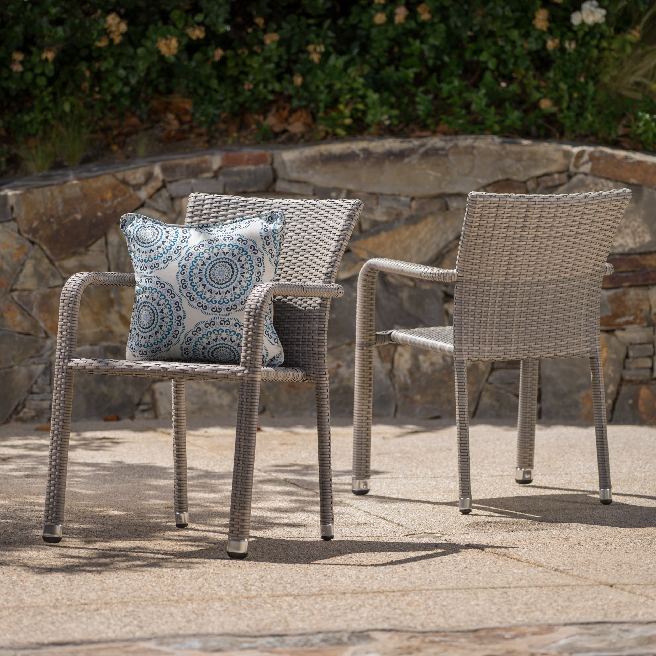 Dylan Outdoor Wicker Armed Aluminum Framed Stack Chairs (Set of 2)